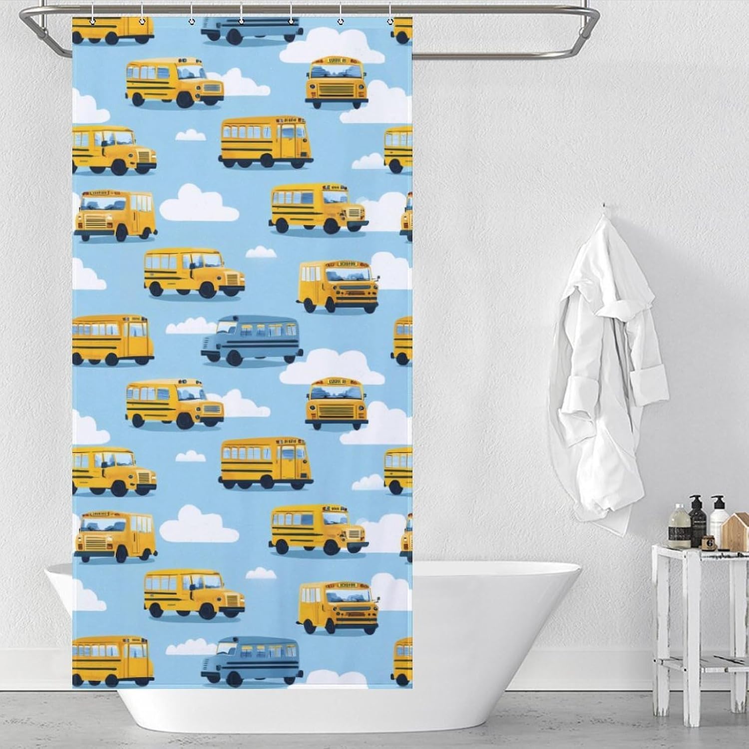Bus Pattern Funny Shower Curtain for Bathroom 12 Hooks image 3