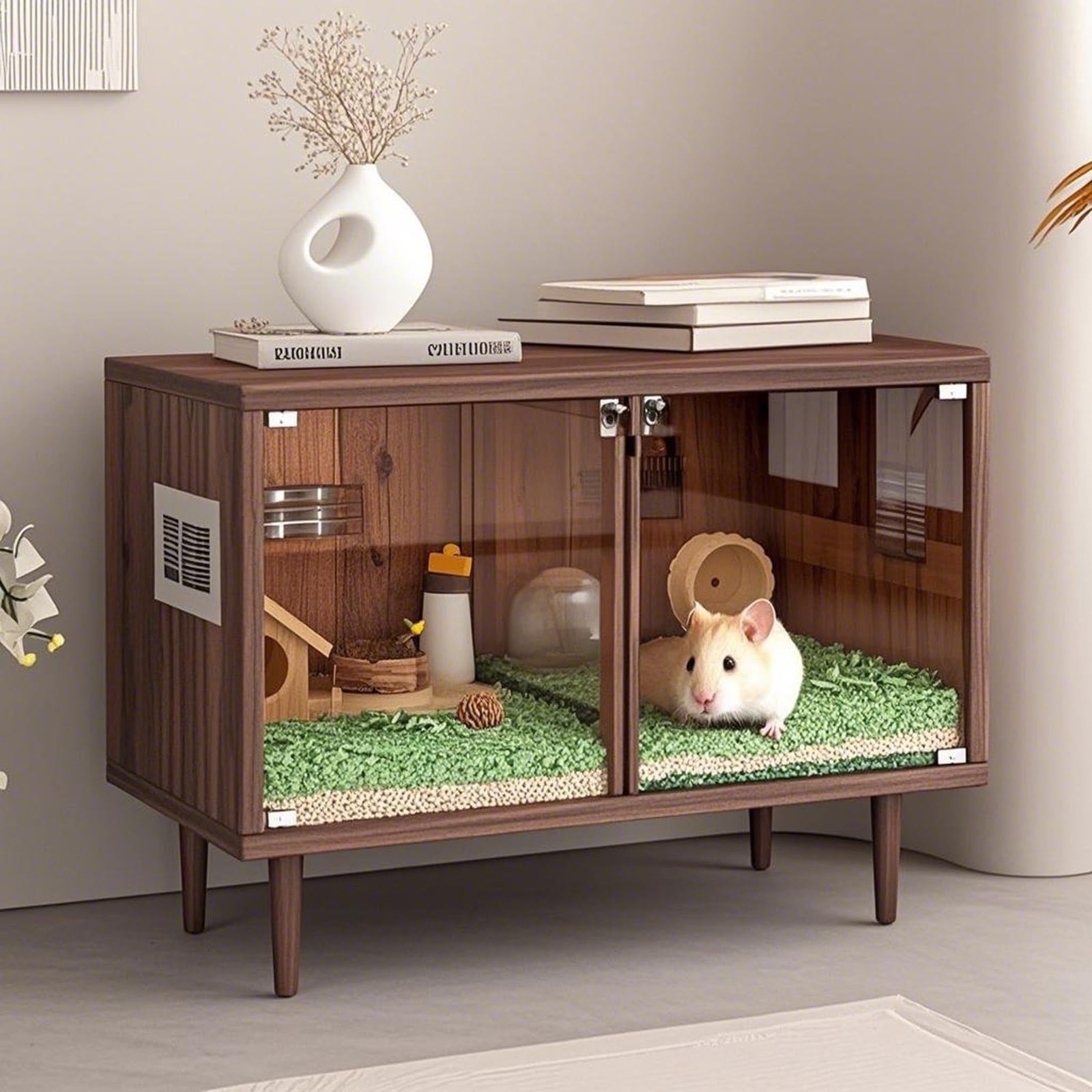 Meerschweinchenkäfig und Hamsterkäfig aus Holz – leicht zu reinigen, ideal für kleine Haustiere, auch als TV-Schrank nutzbar, Zubehör nicht im Lieferumfang enthalten