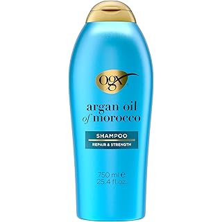 OGX Renewing + Argan Oil of Morocco Shampoo, Damage Repair Shampoo & Argan Oil to Help Strengthen & Repair Dry, Damaged Hair, Paraben-Free, Sulfate-Free Surfactants, 25.4 fl. oz