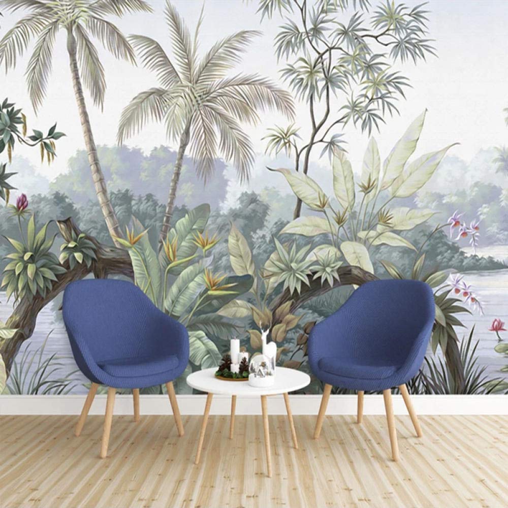 Papier peint forêt tropicale 3D rétro pour agrandir un salon sombre 350x245