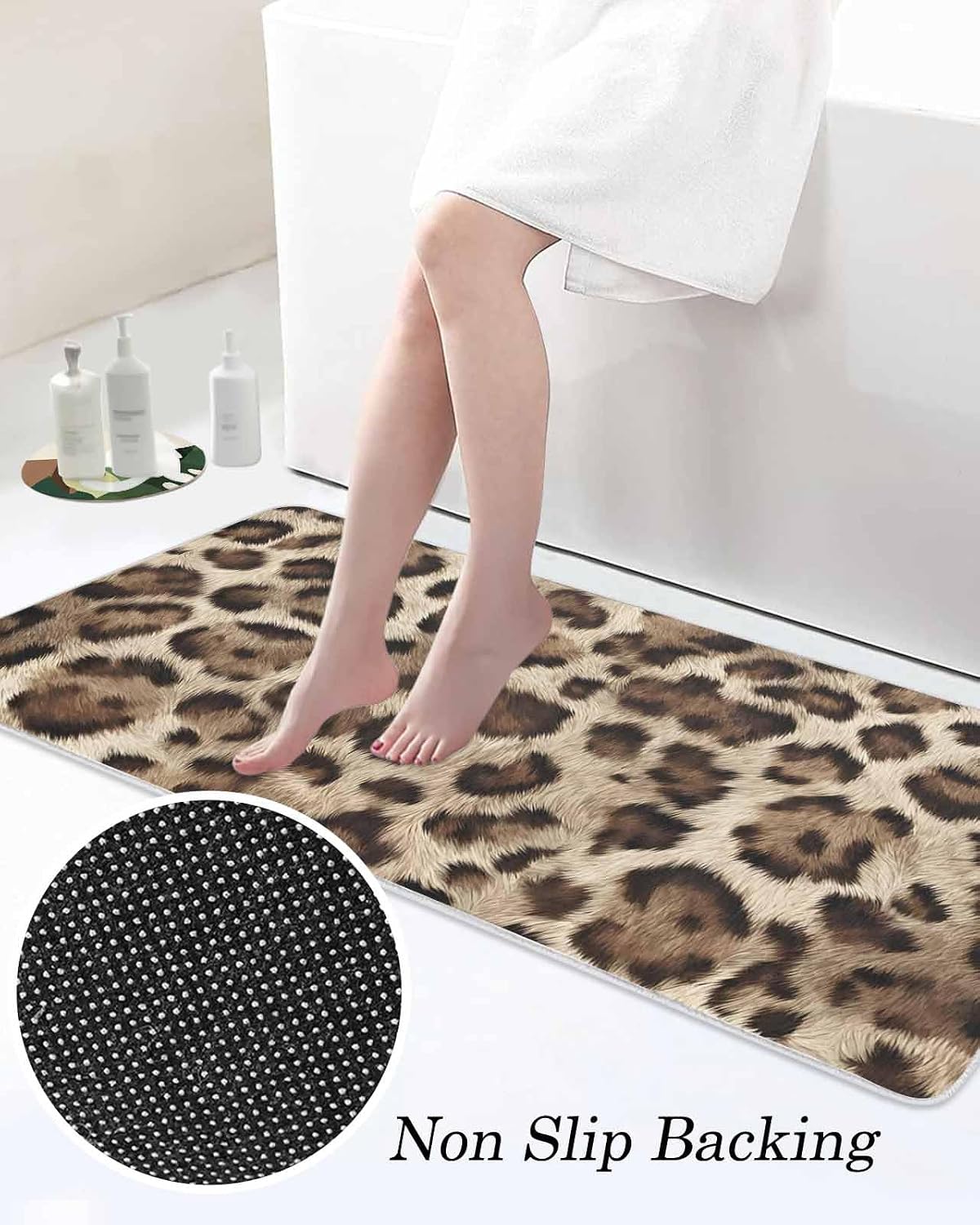 Retro Leopard Print Kitchen Mats Set of 2 Classic Brown Black Animal Fur Texture Non Slip Mat Washable Floor Rug for Kitchen Sink Floor Laundry, 15.7"x23.6"+15.7"x47.2"