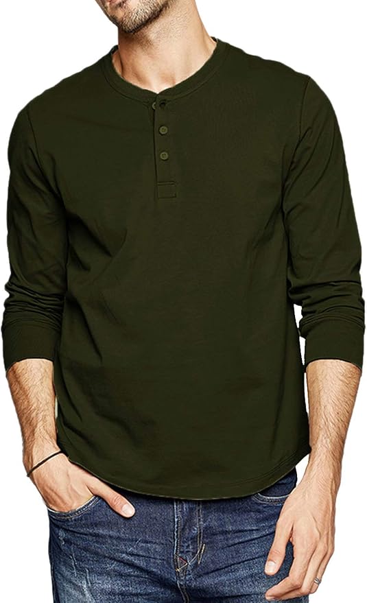 LecGee Men's Henley Shirt Long Sleeve Casual Henley Top with 3 Button
