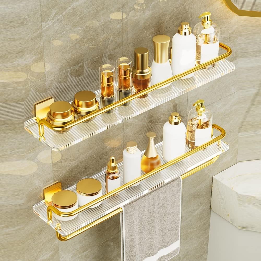 Caddy de douche acrylique haut de gamme étagère murale d'angle design transparent 50cm