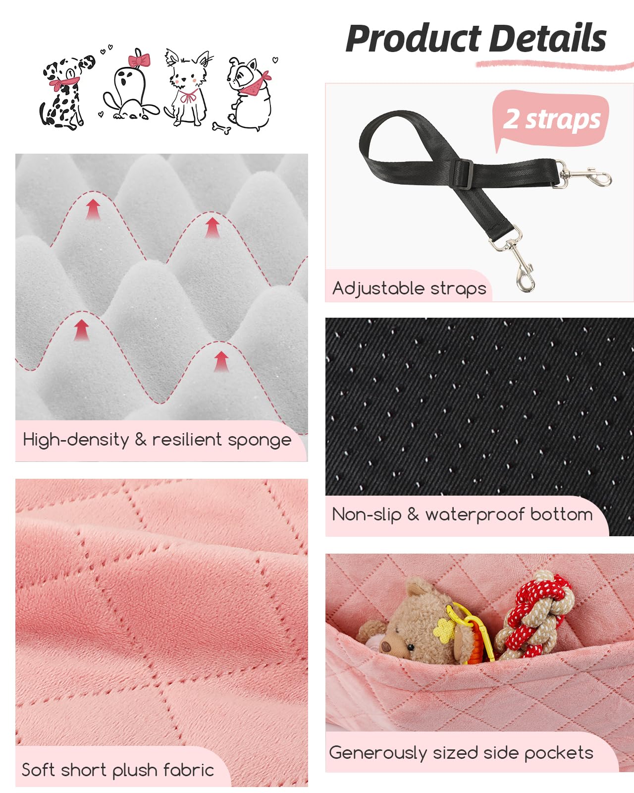 Lealchum Dog Booster Car Seat for Small/Medium Dogs,Soft Puppy Portable Car Seat with Elevated Cushion,Fits in Front/Back Seat,Fully Detachable and Washable,Easy to Install (Pink, Medium) - image 5