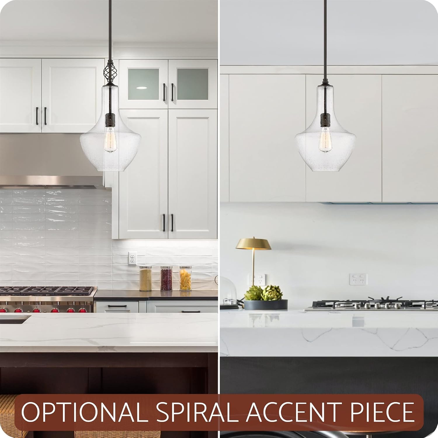 Buy 1 get 1 🔥 Kira Home Sydney 15 Modern Pendant Light + Vase Style Seeded Glass Shade, Adjustable Height, Oil Rubbed Bronze Finish