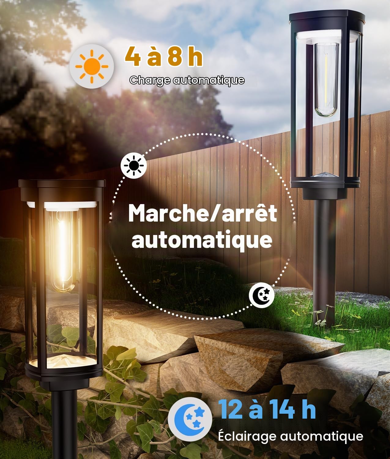 Lampes Solaires pour Extérieur Jardin, 8 Pièces Lampes de Jardin Solaires Blanc Chaud, IP65 étanches Lampes de Chemin Décoration pour Jardin, Terrasse, Chemin, Pelouse