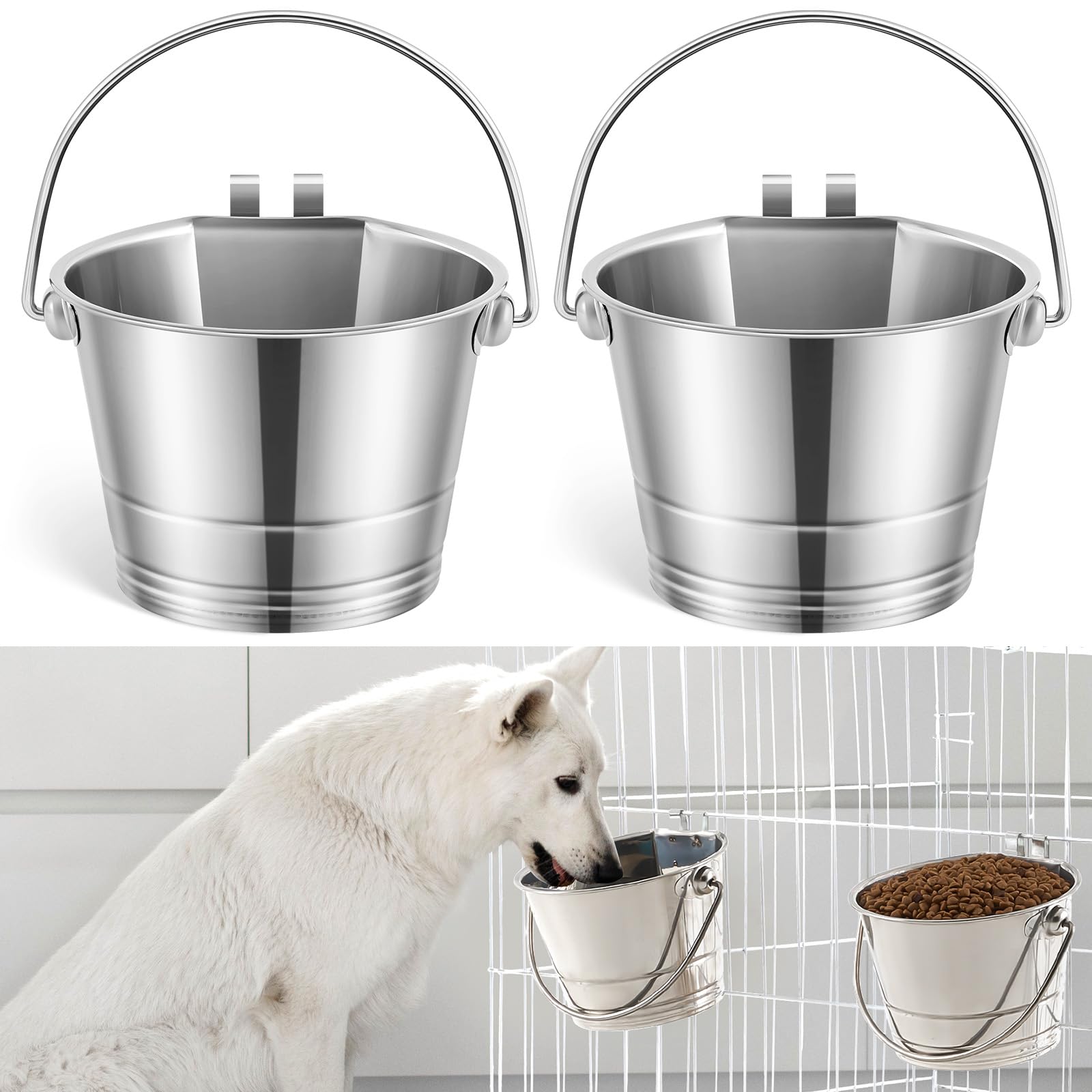 Honeydak 2 Pcs Flat Sided Pail with Dual Hooks, 1 Quart Stainless Steel