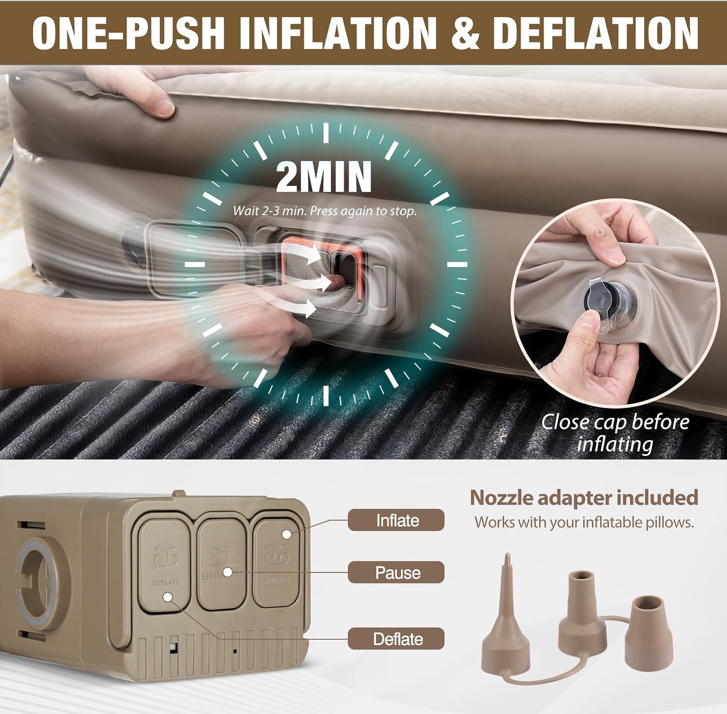Truck Bed Air Mattress for 5.5-6.7Ft,Pickup Airbed with Wireless Rechargeable Pump,Inflatable Air Mattress for Travel,Outdoor & Road Trips,Fits F-150 / Ram/Silverado Full-Size Trucks