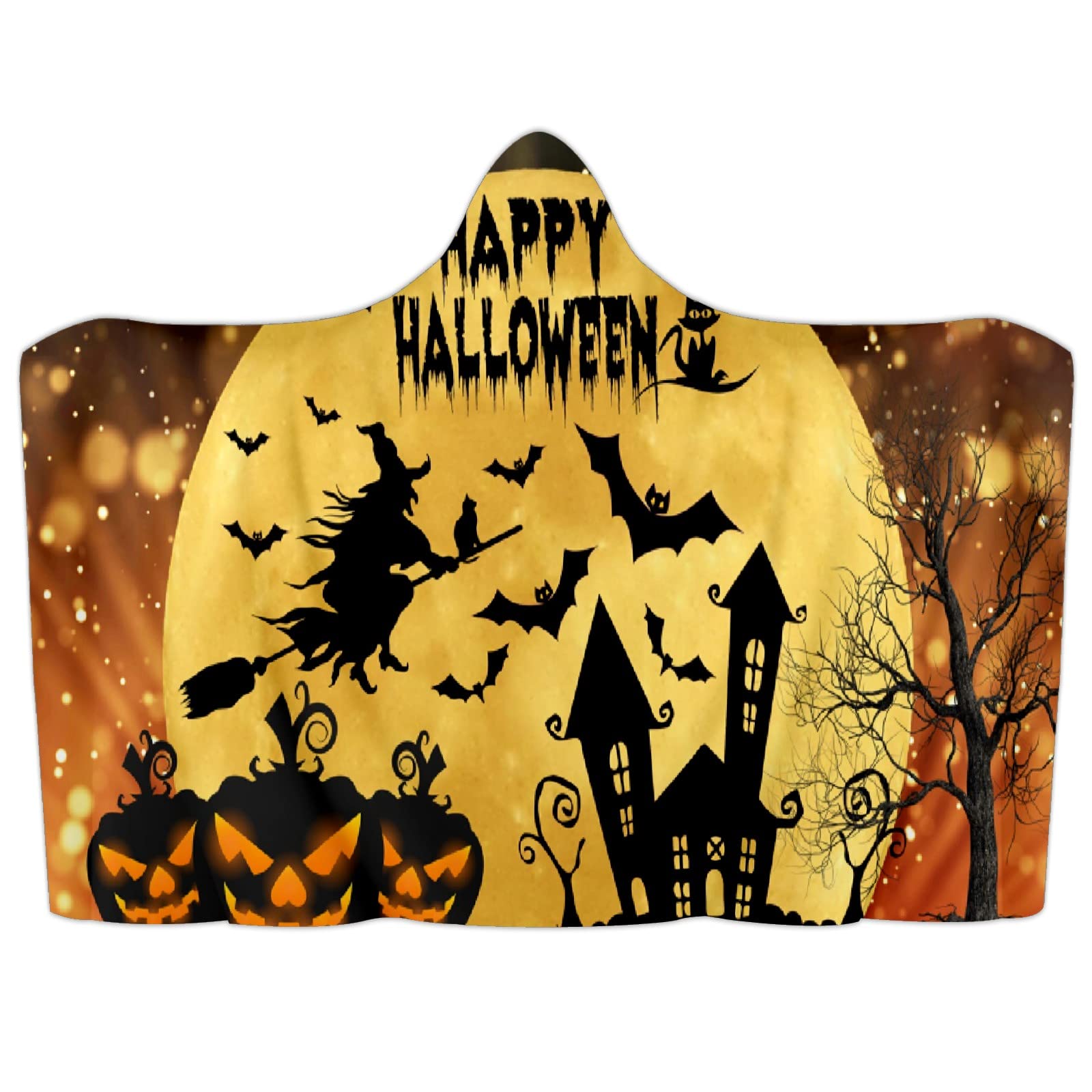 Koc z kapturem do noszenia narzuta koce na kanapę Halloween dynia koc z kapturem dla dzieci nastolatków mężczyzn kobiet (150 cm x 200 cm)