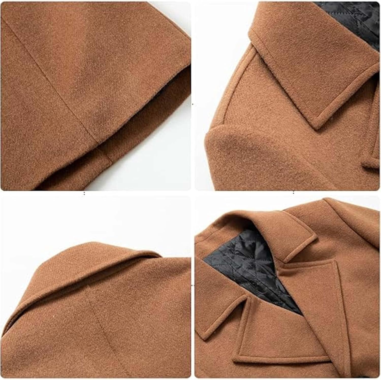 SOMTHRON Men's Woolen Trench Coat Regular Fit Double Breasted Wool Blend Jacket Winter Pea Coat Businesss Overcoat - Image 2