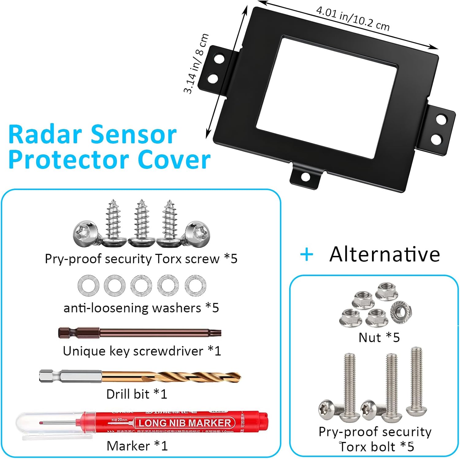 Radar Sensor Protector Cover Compatible with Honda Pilot 2023-2025 All Models, Featuring Front Radar Sensor Anti-Theft Steel Cover with 2 Mounting Options Security Screws Kit​ for Pilot Accessory