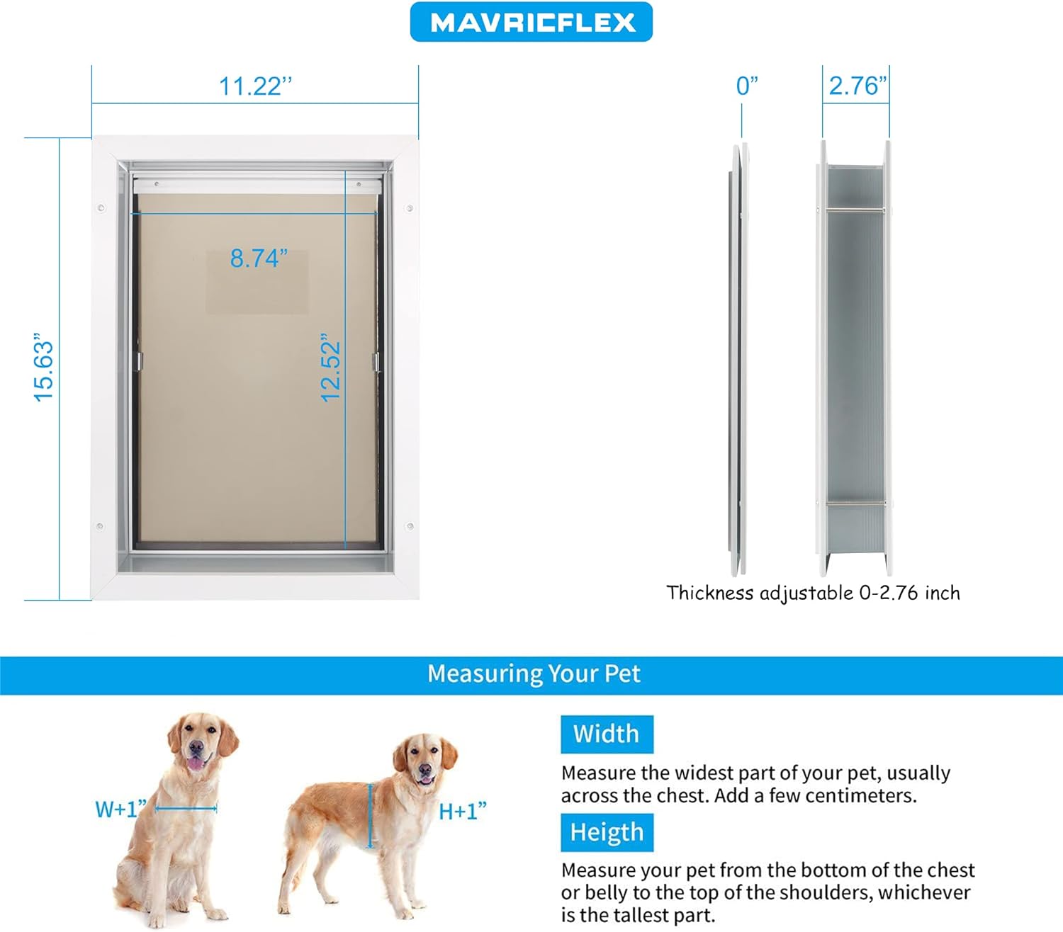 MAVRICFLEX Weatherproof Dog Door with Sliding Lock Panel, Energy Efficient Rugged Aluminum Large Dog Door, Easy Installation, Magnetic Flap Heavy Duty Dog Door for Dogs Up to 40lbs : Pet Supplies