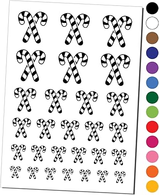 Crossed Candy Canes Christmas Temporary Tattoo Water Resistant Fake Body Art Set Collection - Red (One Sheet)
