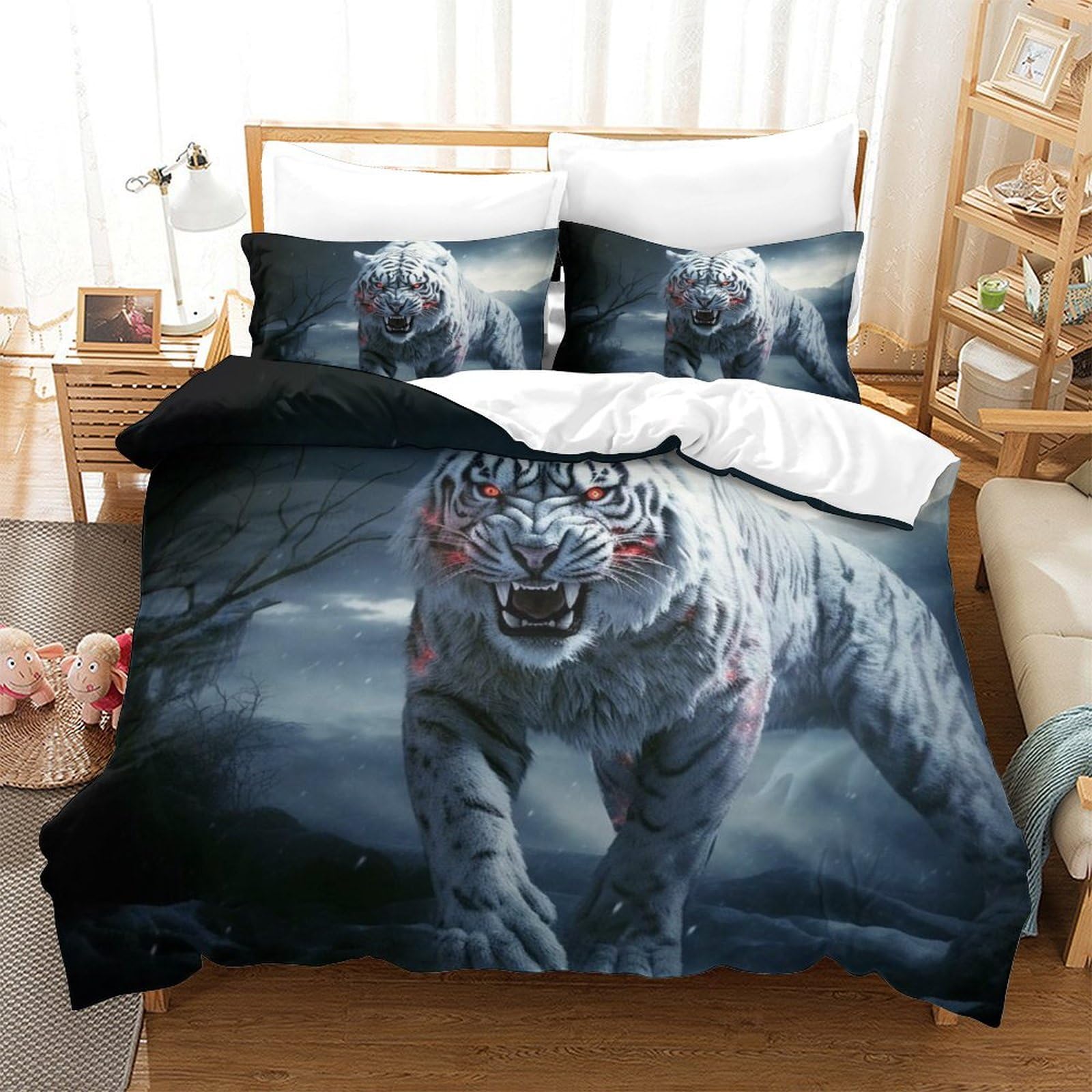 Housse de couette tigre 3D en microfibre douce premium king size 260x220