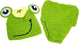 KOMBIUDA 1 Set frog photography clothing frog baby outfit Baby Crochet Knit Hat Diaper Baby Photography Costume new born clothes Baby Photo Shoot Outfits yarn animal baby girl Knitted hat