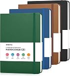 OMEYA 8 Pack Lined Journal Notebooks for Work, 100gsm Thick Paper, 5.7"x 8.3", A5 College Ruled Black Notebook Bulk, Leather Journal for Writing, Hardcover Notebooks for School, Office, Journal for Men