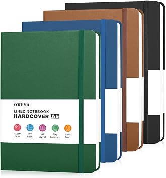 OMEYA Hardcover Journal Notebooks for Work 4 Pack, A5 100gsm Lined Paper