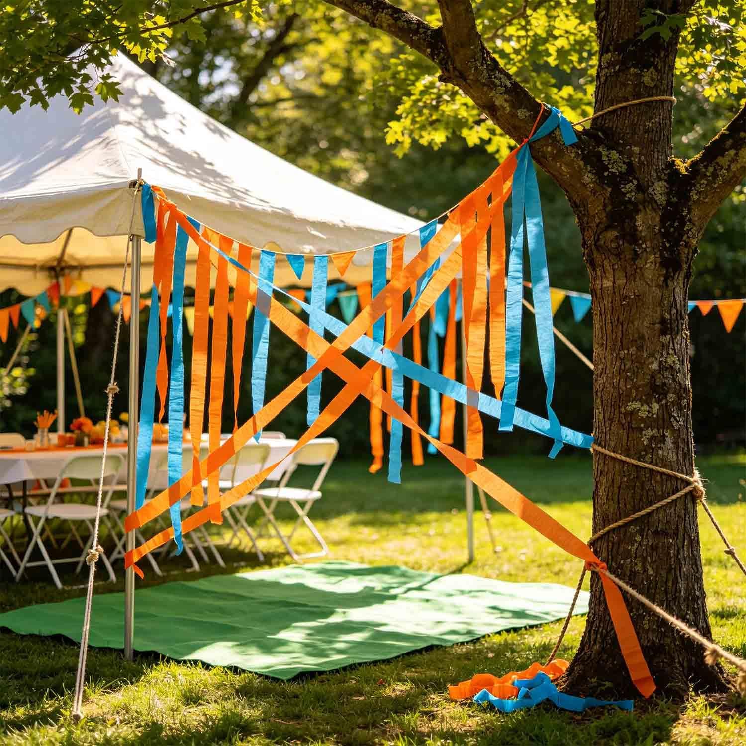 Orange Royal Blue Crepe Paper Streamers 6pcs, Durable and Non Fading Craft Paper, Used for Birthday Party, Festive Decorations with a Total Length of 492 Feet(1.8 inches x 82 feet/roll)