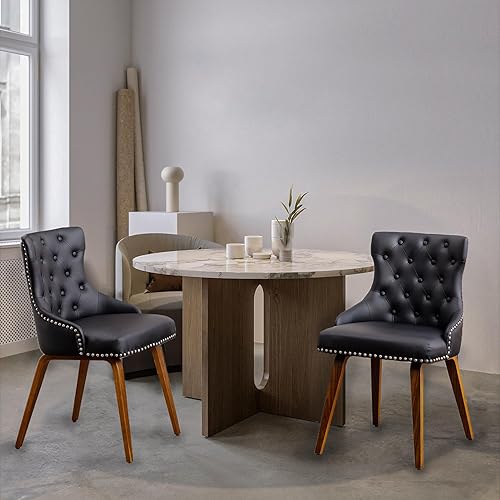 Juego de 2 sillas de comedor tapizadas con reposabrazos, sillas de cocina de piel sintética con patas de madera, sillas modernas de mediados de