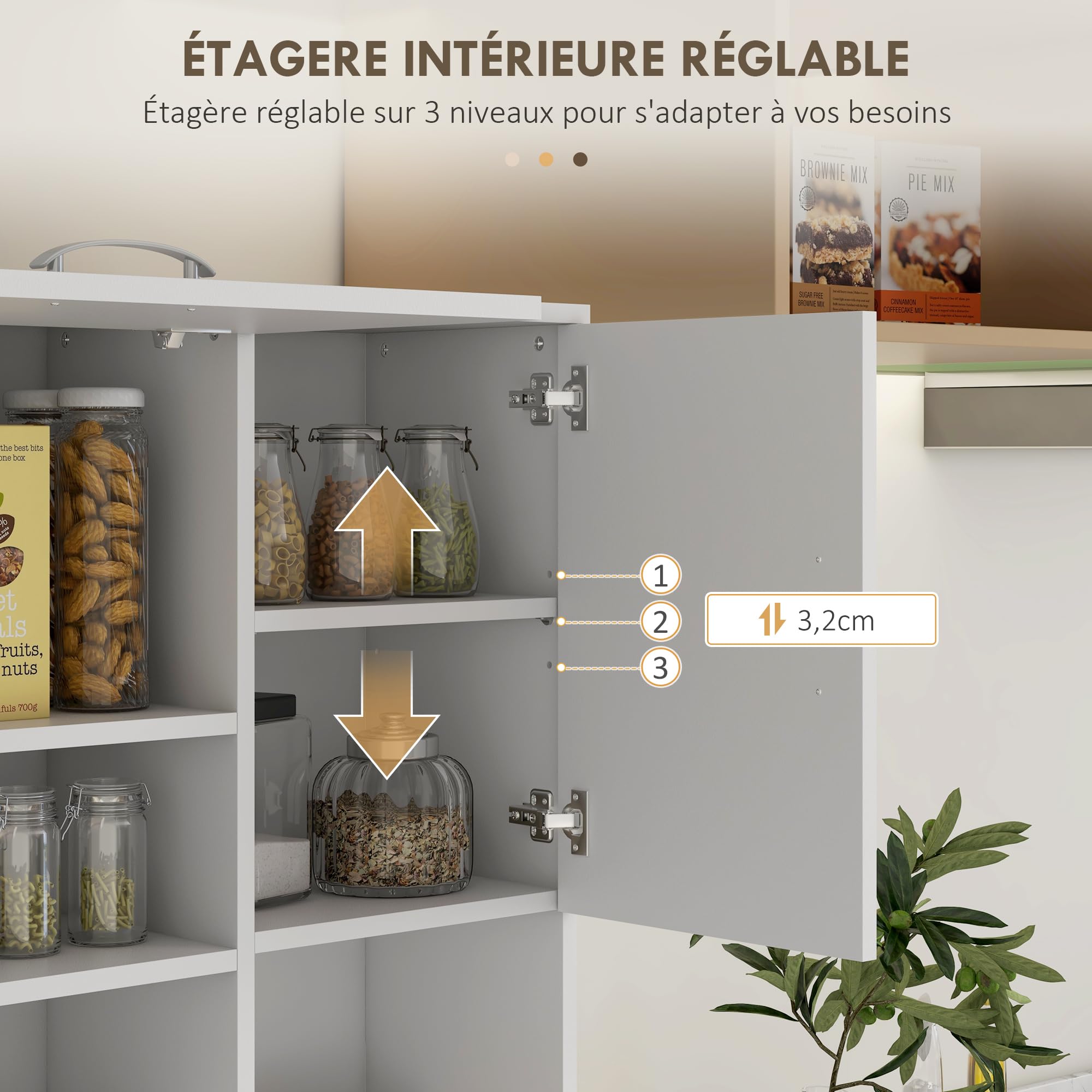 HOMCOM Armoire de Cuisine Buffet Cuisine 89x39,5x168 cm Blanc