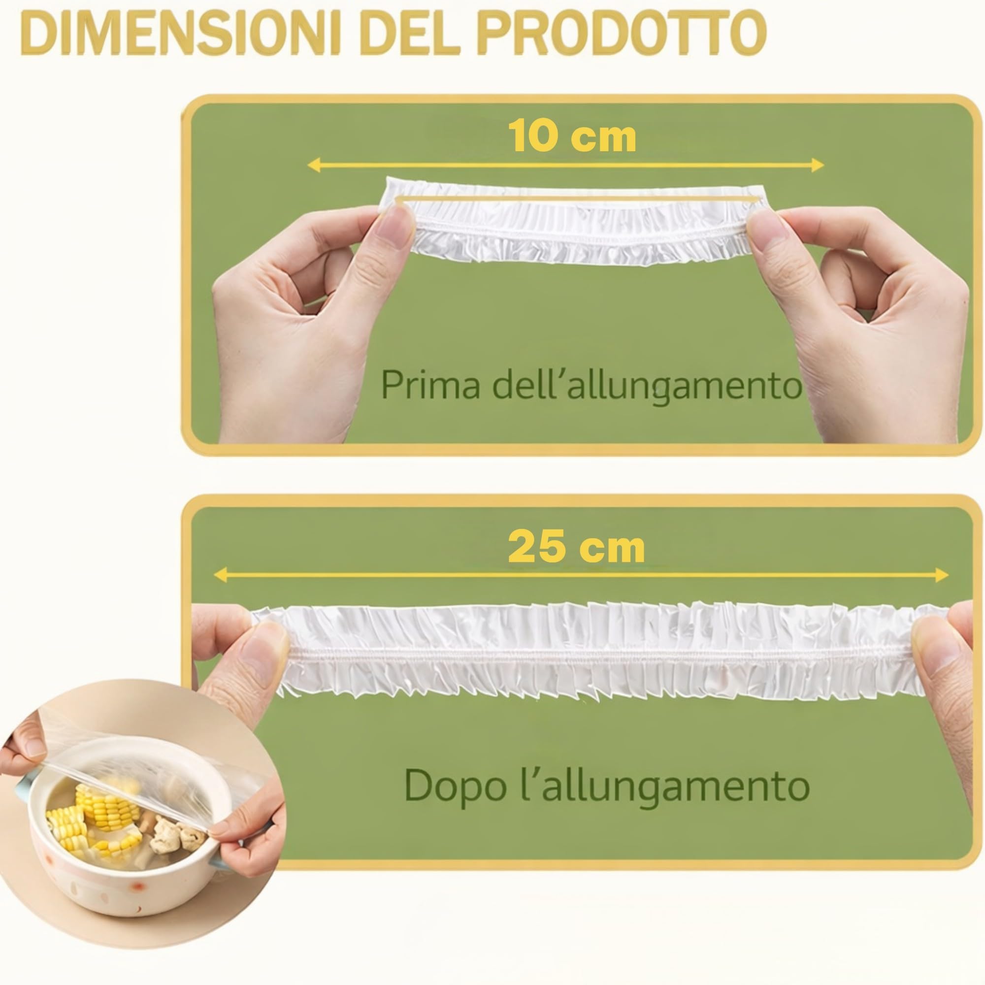Copri Alimenti Riutilizzabili con Elastico Trasparenti Estensibili 10-25 cm per Ciotole Piatti Contenitori Conservazione Fresca