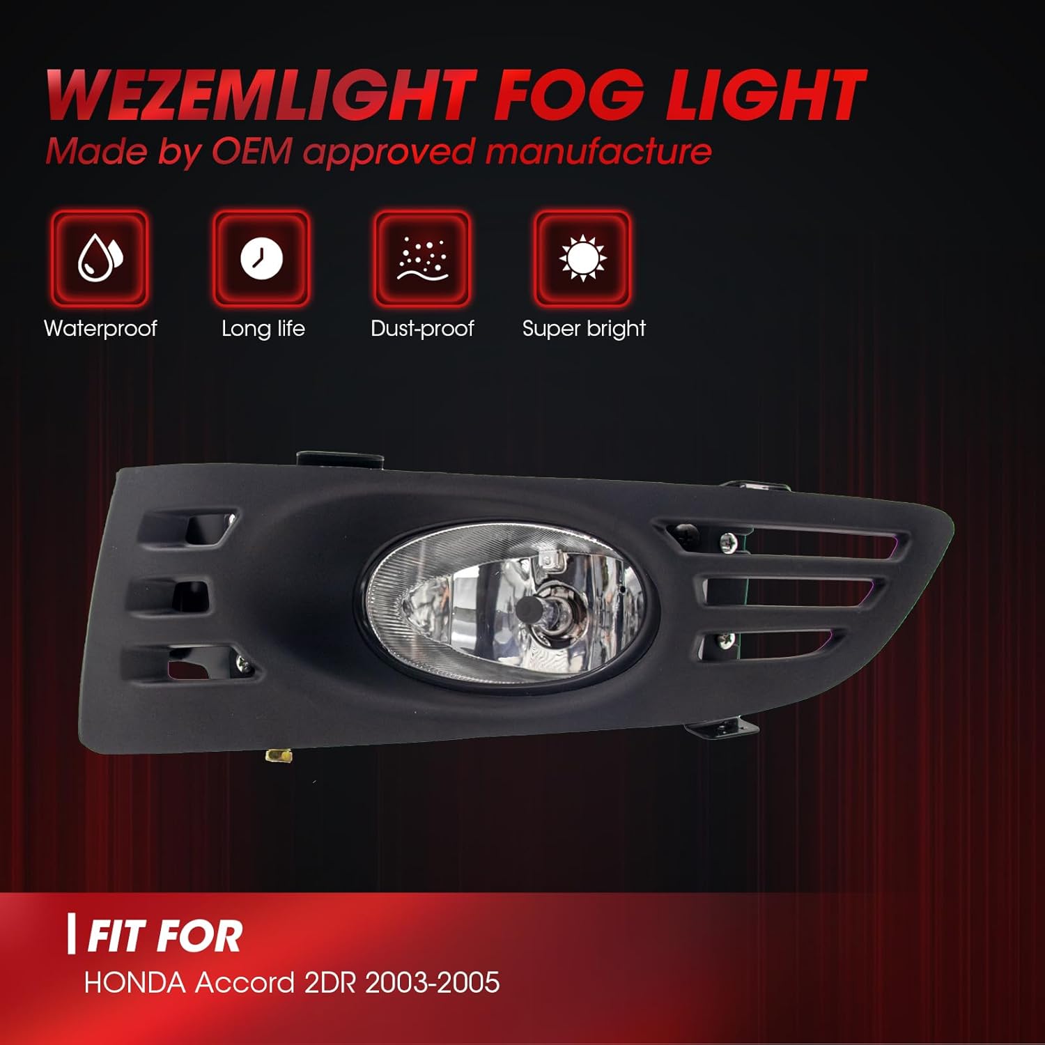 Fog Lights Assembly Compatible With HONDA Accord 2DR 2003-2005 Included Switch And Wiring Kit OE OEM Part Number:08V31SDN100(Clear Lens)