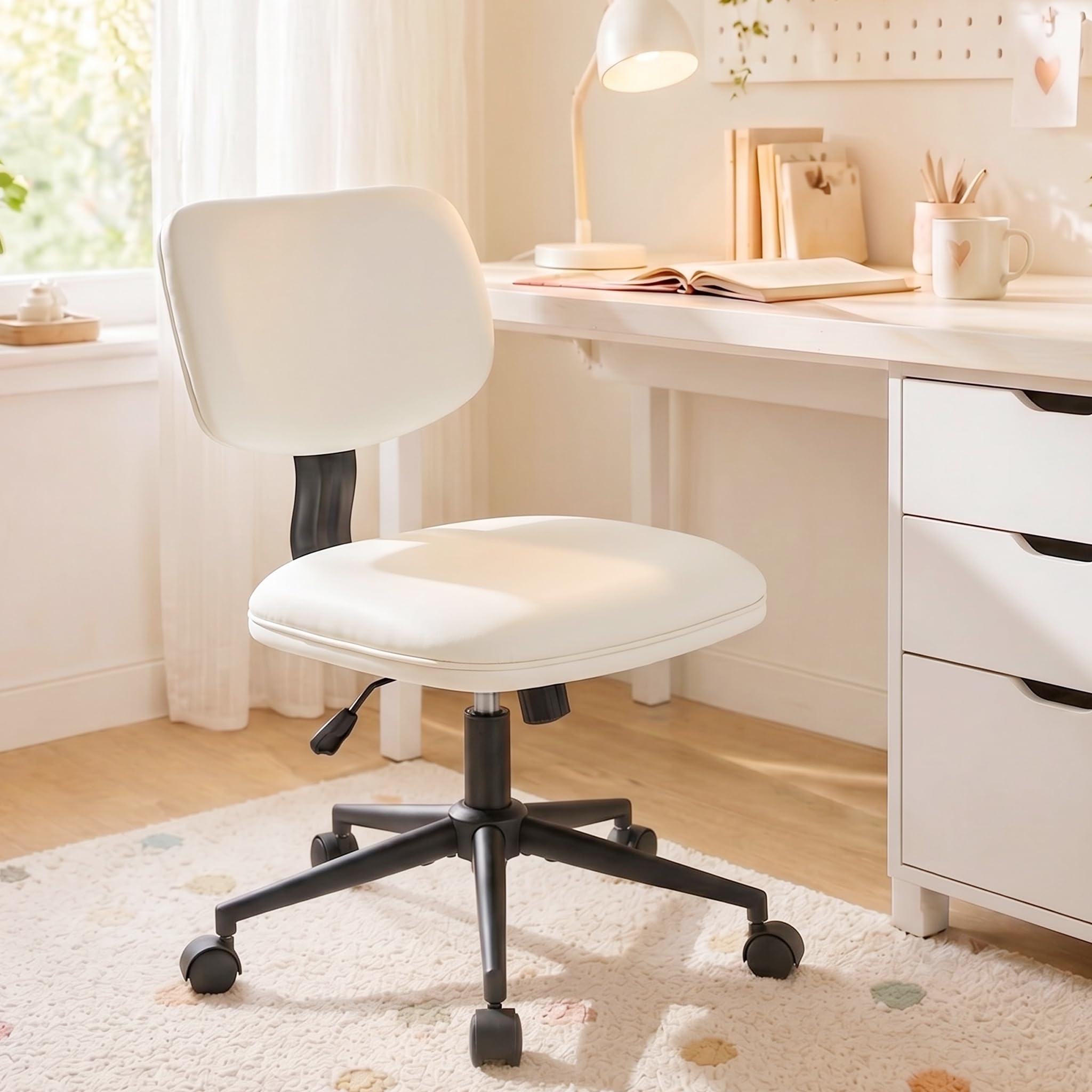 Hellove Chaise Bureau Beige Cuir, Chaise Coiffeuse Réglable en Hauteur 360° Pivotante, Fauteuil Bureau Ado Fille avec roulettes, Confortable pour Salon Chambre Bureau - Beige