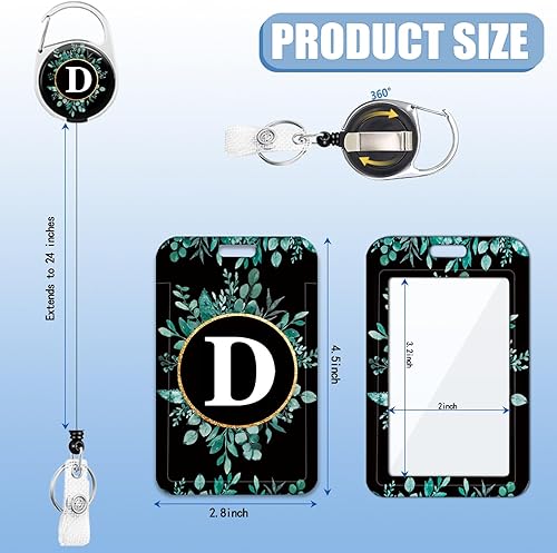 Miniatura 3 de Paquete de 2 portatarjetas con carrete retráctil, monograma, letra H, protector vertical resistente para tarjetas de identificación para L & D MD,