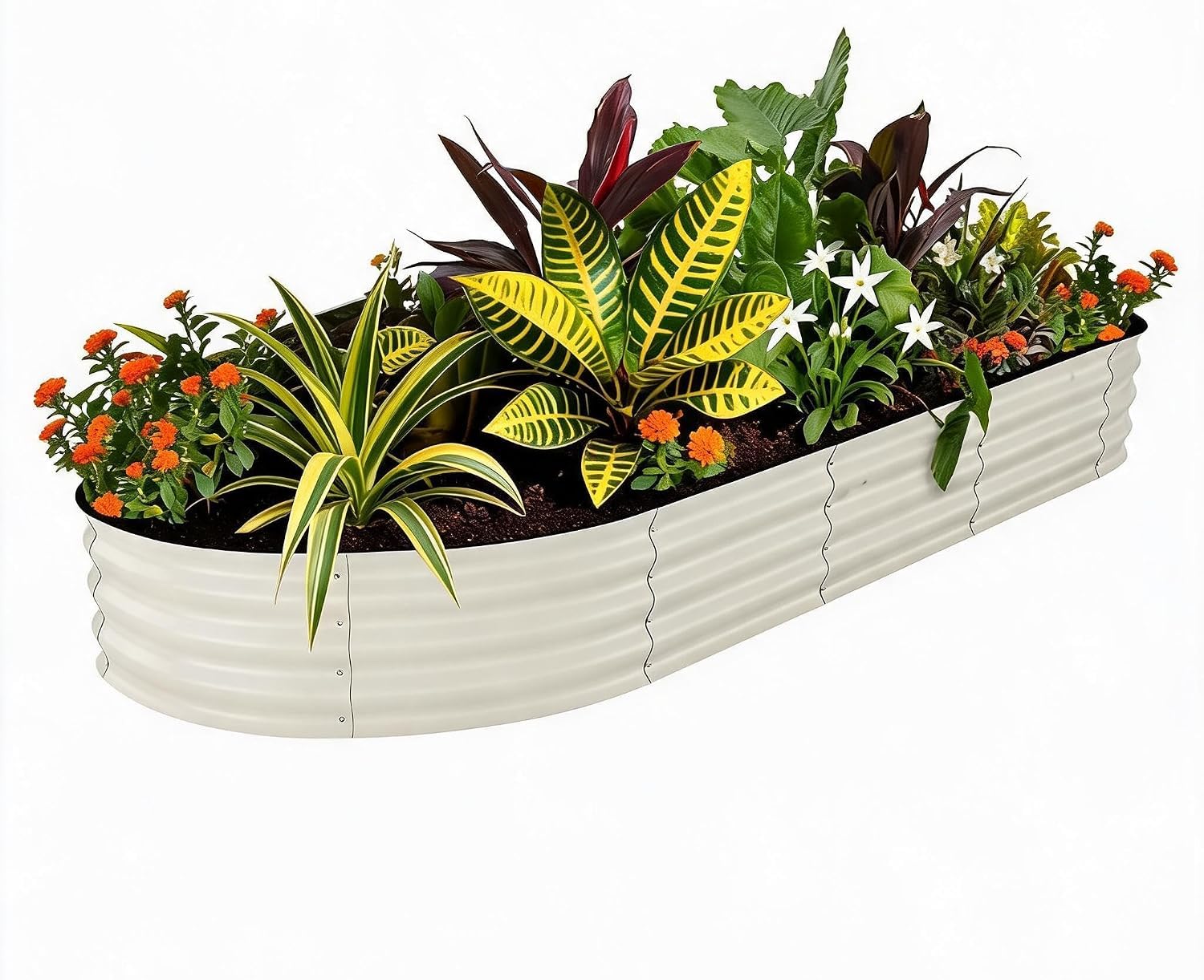 Galvanized Raised Garden Bed, Metal Outdoor Planter Box for Flowers Herbs Vegetables, Rust-Resistant Raised Garden Beds for Gardening,Outdoor Garden Box & Planters,Easy Assembly– Beige, 240x120x45cm