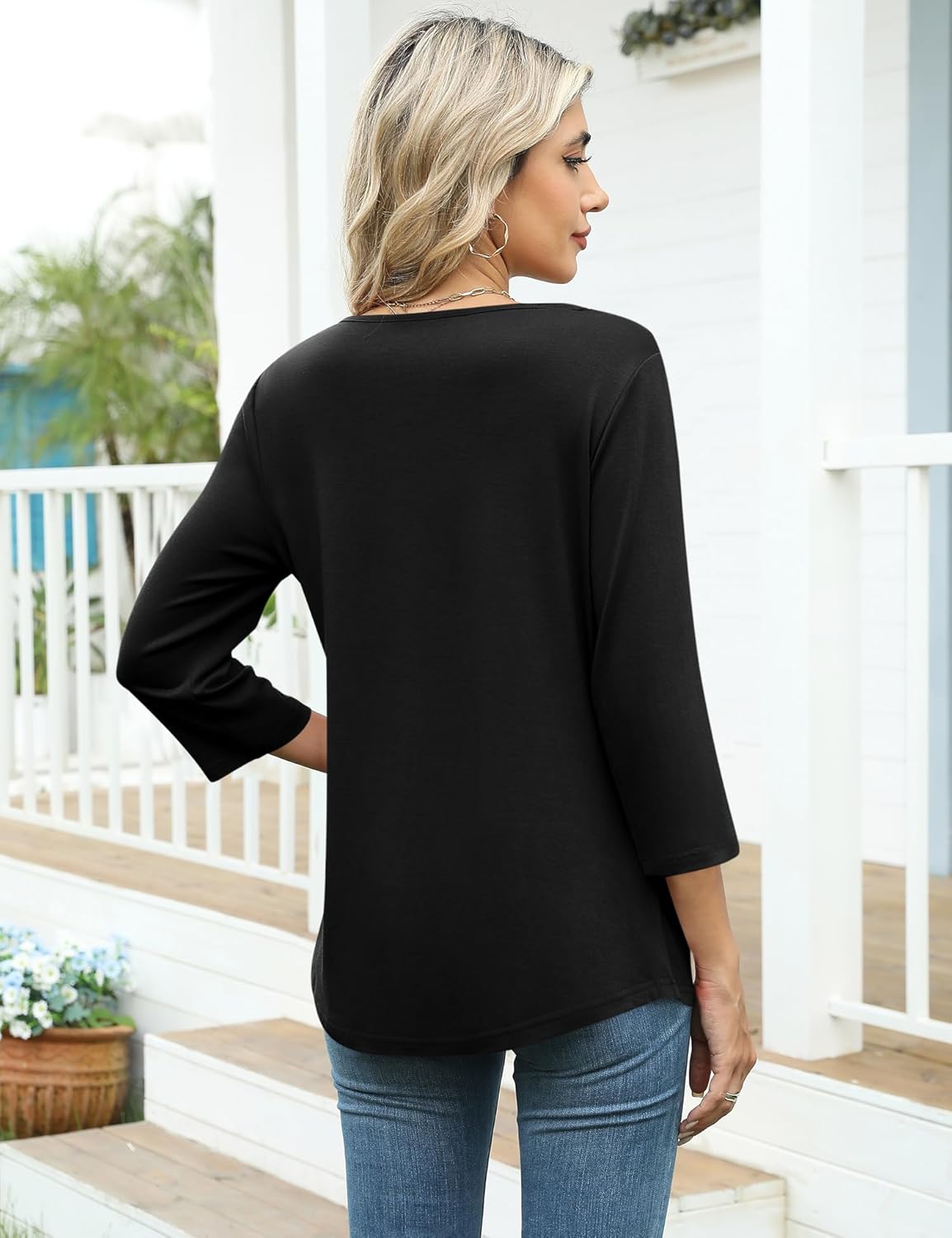 LOMON Womens 3/4 Length Sleeve T Shirts Asymmetrical Neck Tops Business Blouses for Women Fashion 2026