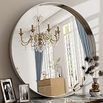 32 Inch Round Bathroom Mirror - Black Wall Mounted Circle Mirror with Metal Frame, Modern Round Hanging Mirror Suitable for Bathroom, Vanity, Entryway, Living Room