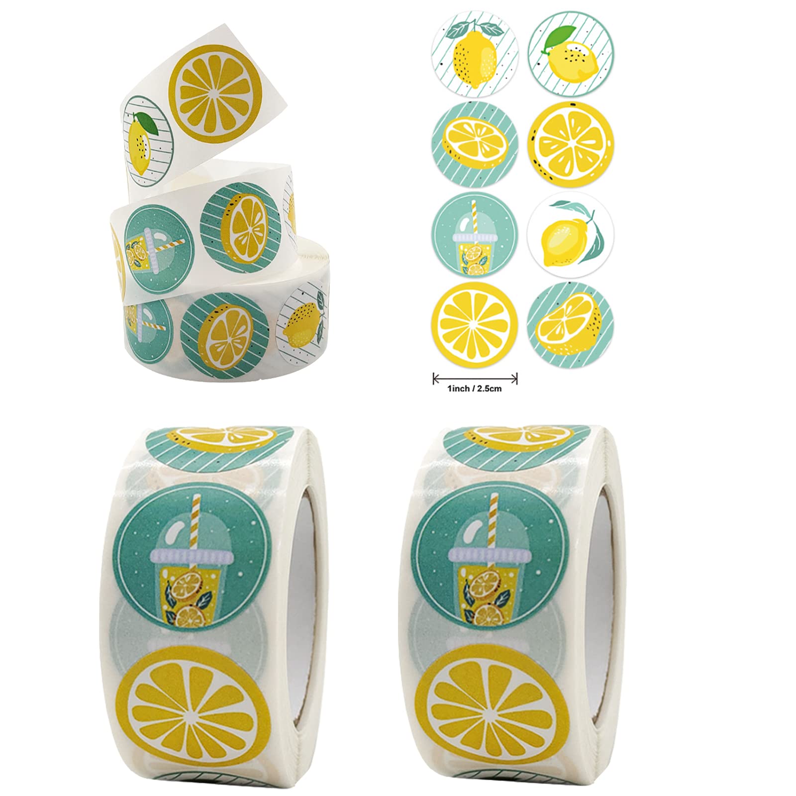 GUHAR 1000pcs Lemon Stickers Roll Label Stickers for Creative Scrapbooks Envelope, Prizes, Toys, Wall, Party Gift Decoration, Laptop, Business Gift Box and Crafts (1 Inch 8 Kinds of Design