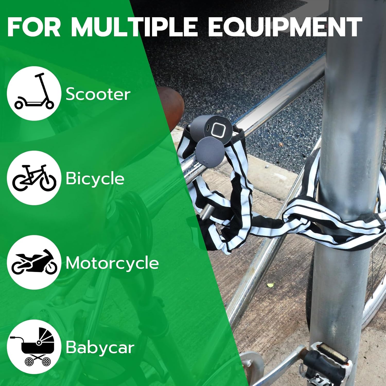 Electric Smart Bike Chain Lock - Heavy Duty Anti-Theft, Fingerprint & App Unlock, Escooter Accessories With Waterproof Bag for Bicycle, Scooter, Motorcycle, Gates C61