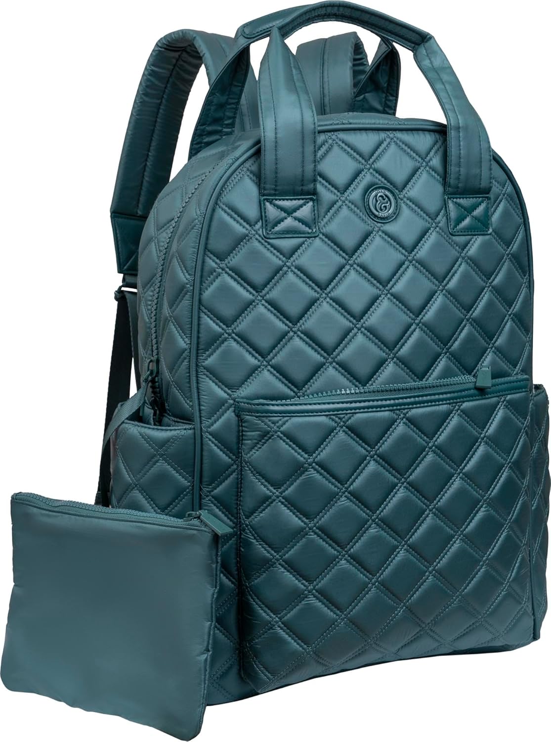 Joan & David Puffer Backpack for Women 18" – Quilted Puffer Laptop Backpack with 15" Sleeve, Lightweight Work Backpack - Small Bookbag for Nurses, Travel Daypack with Multiple Pockets - Spruce