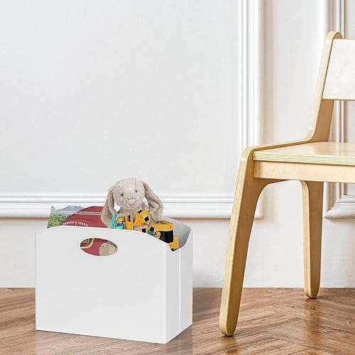 Miniatura 6 de Paquete de 2 revisteros de color blanco, plegable, para piso, gran archivador de revistas con asa, cesta de almacenamiento de libros, soporte para