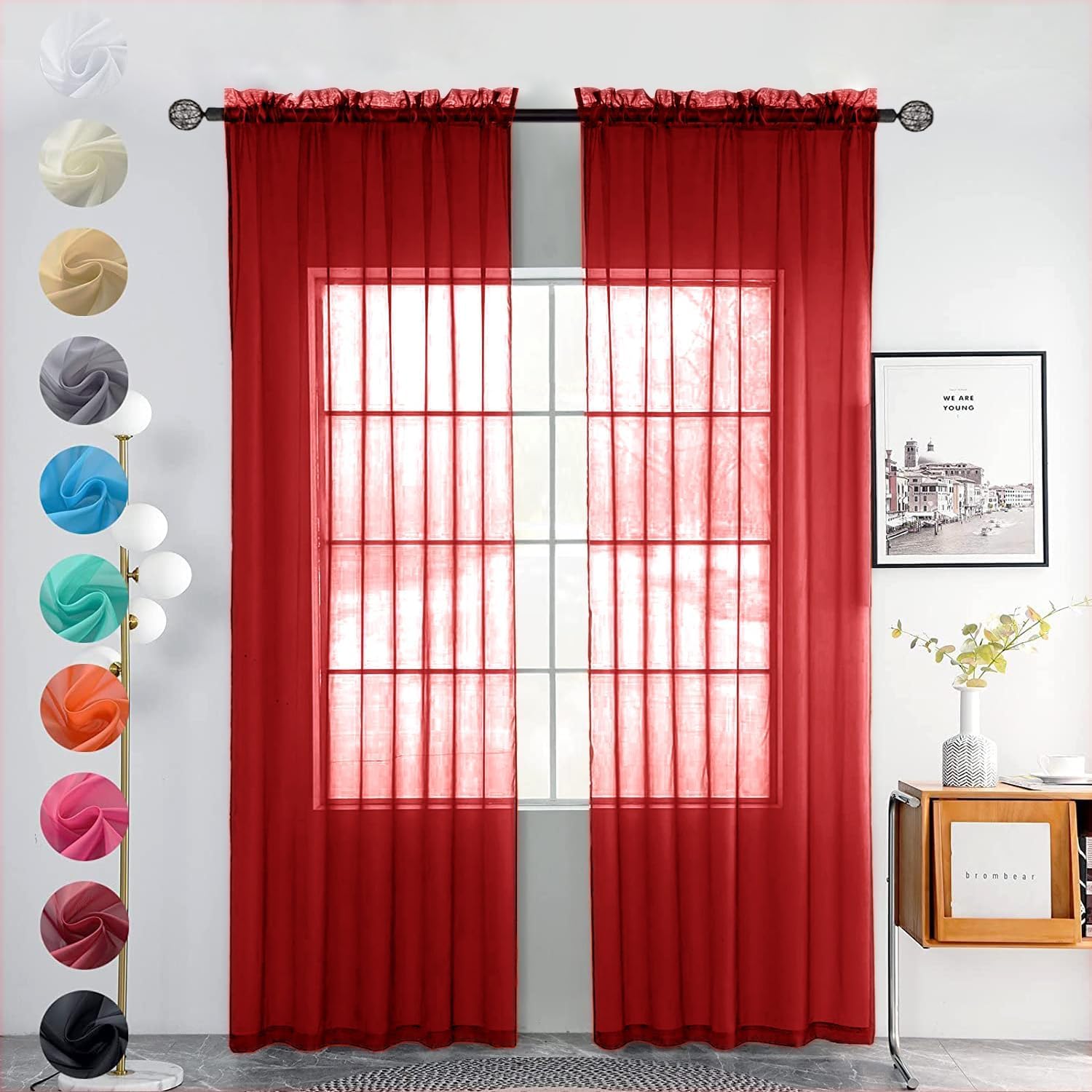 Youleyar 2 Set Sheer Transparente Gardine aus Voile Polyester