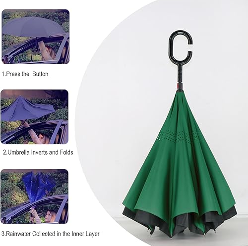 Vista 103 de SIEPASA Paraguas invertido invertido de 49/56 pulgadas, doble toldo extra grande, ventilado, resistente al viento, impermeable, paraguas de golf