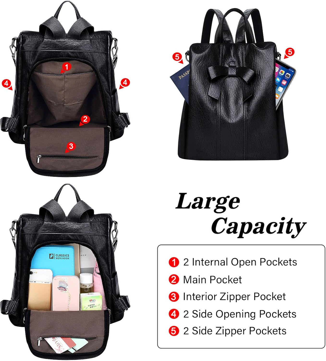 HUA ANGEL Women's Leather Backpack Purse Anti-Theft Daypacks for Travel College Office Shopping Carry on Bags Everyday Use - Image 3