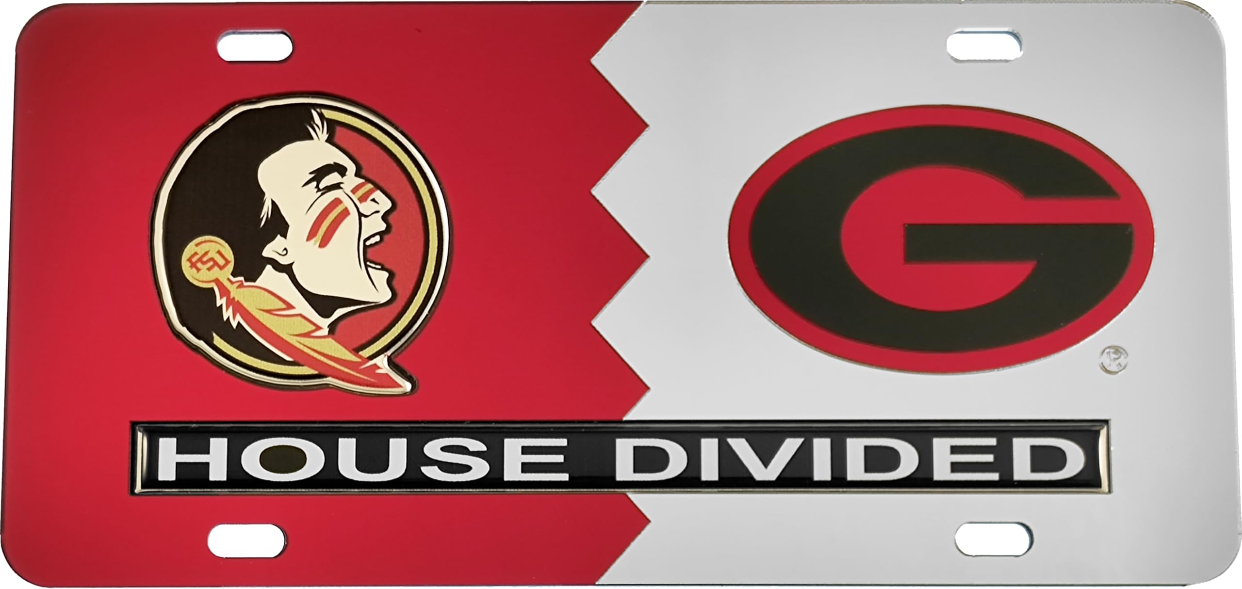 Florida State + Georgia House Divided Split License Plate Tag [Red/Silver - Car/Truck] - ID#51088