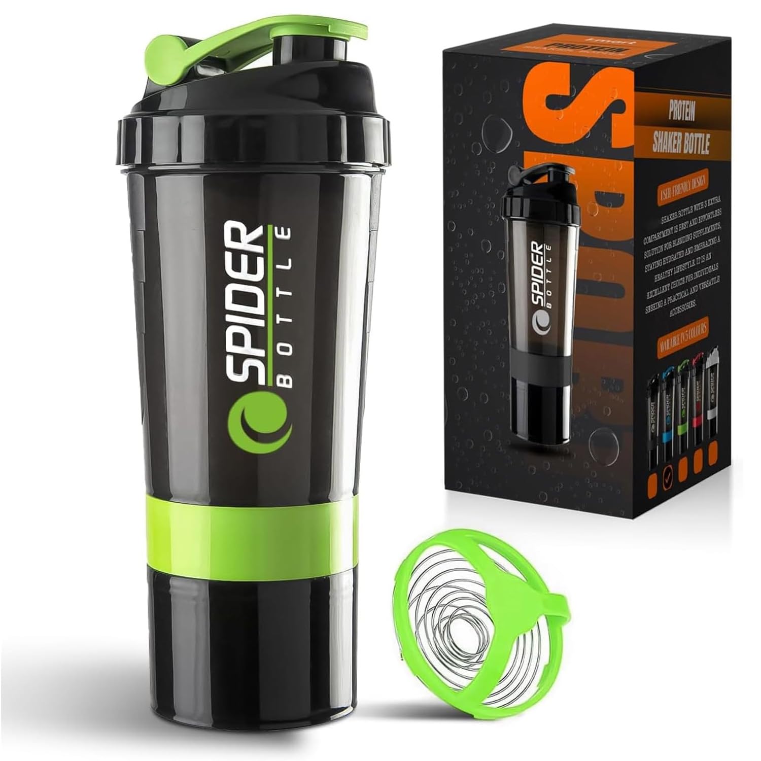 Roe Tenpo Protein Shaker Bottle 500ml with Extra Compartment | BPA-Free Protein Bottle Shaker for Protein Shakes | Leak Proof & Dishwasher Safe | Protein Shake Gym Bottles for Men & Women (Green)