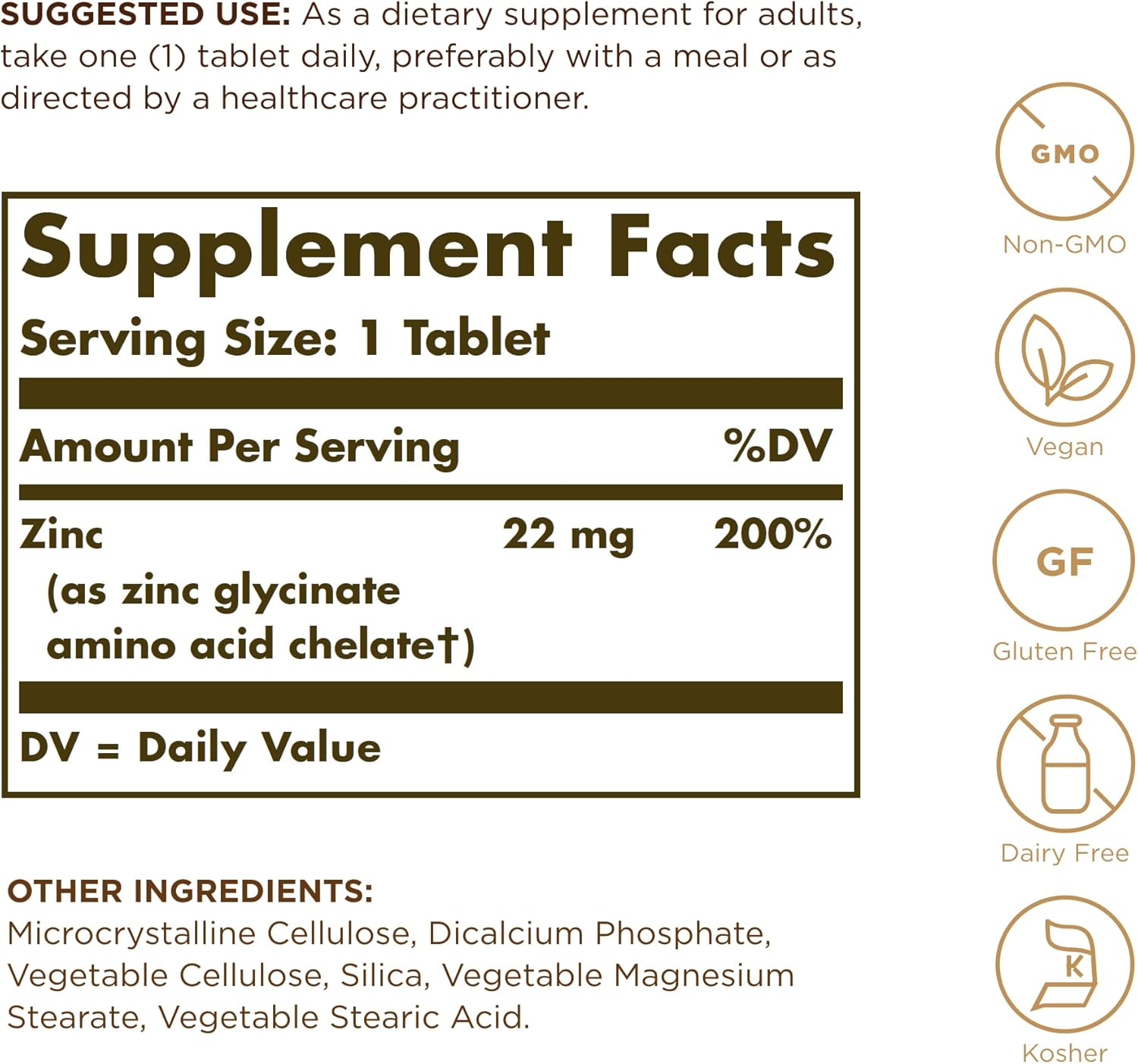 Solgar Chelated Zinc - 250 Tablets, Pack of 2 - Antioxidant, Skin & Immune System Support - Non-GMO, Vegan, Kosher, Gluten Free - 500 Total Servings