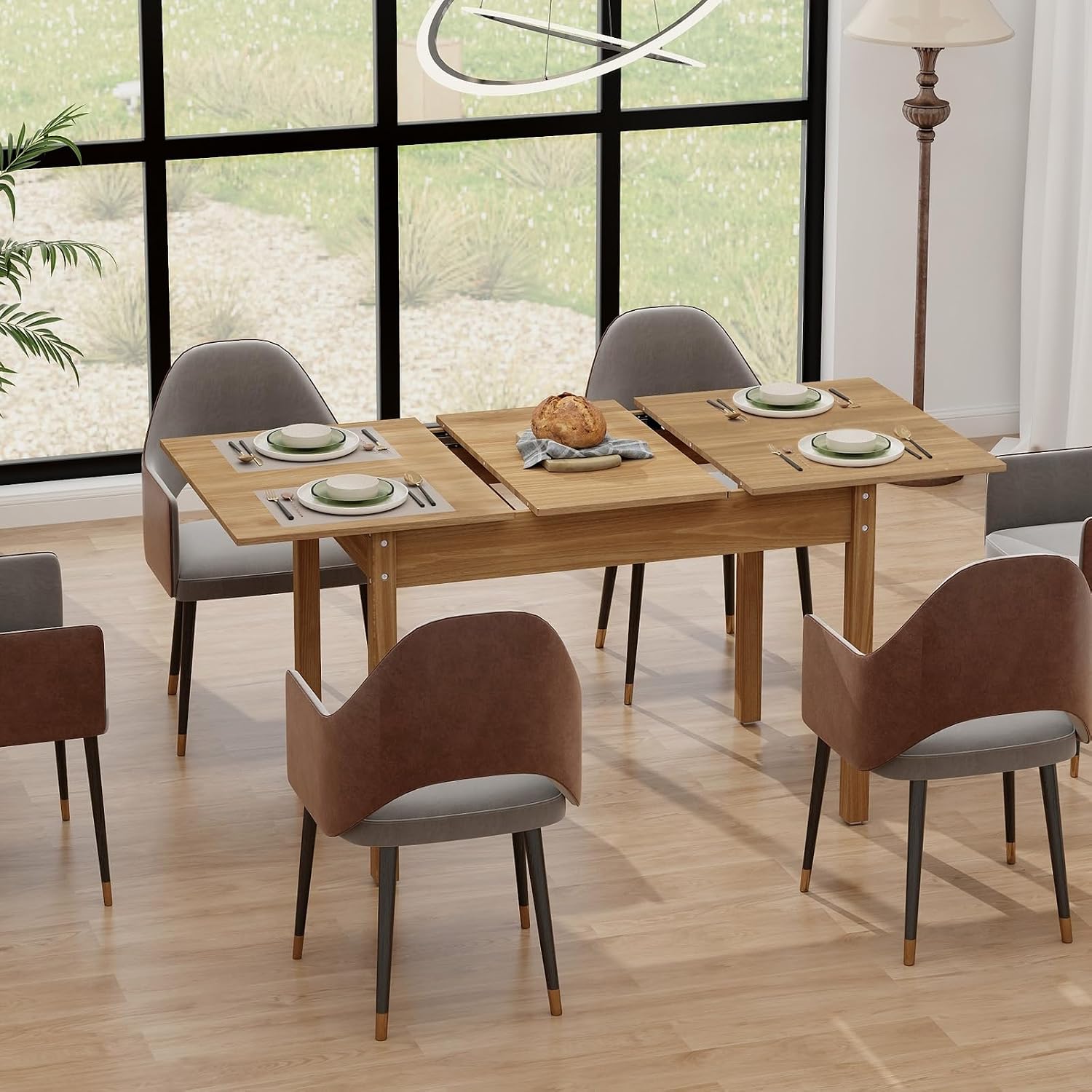 Wood Extendable Dining Table for 6 8 People Large Kitchen Dinner Table ...