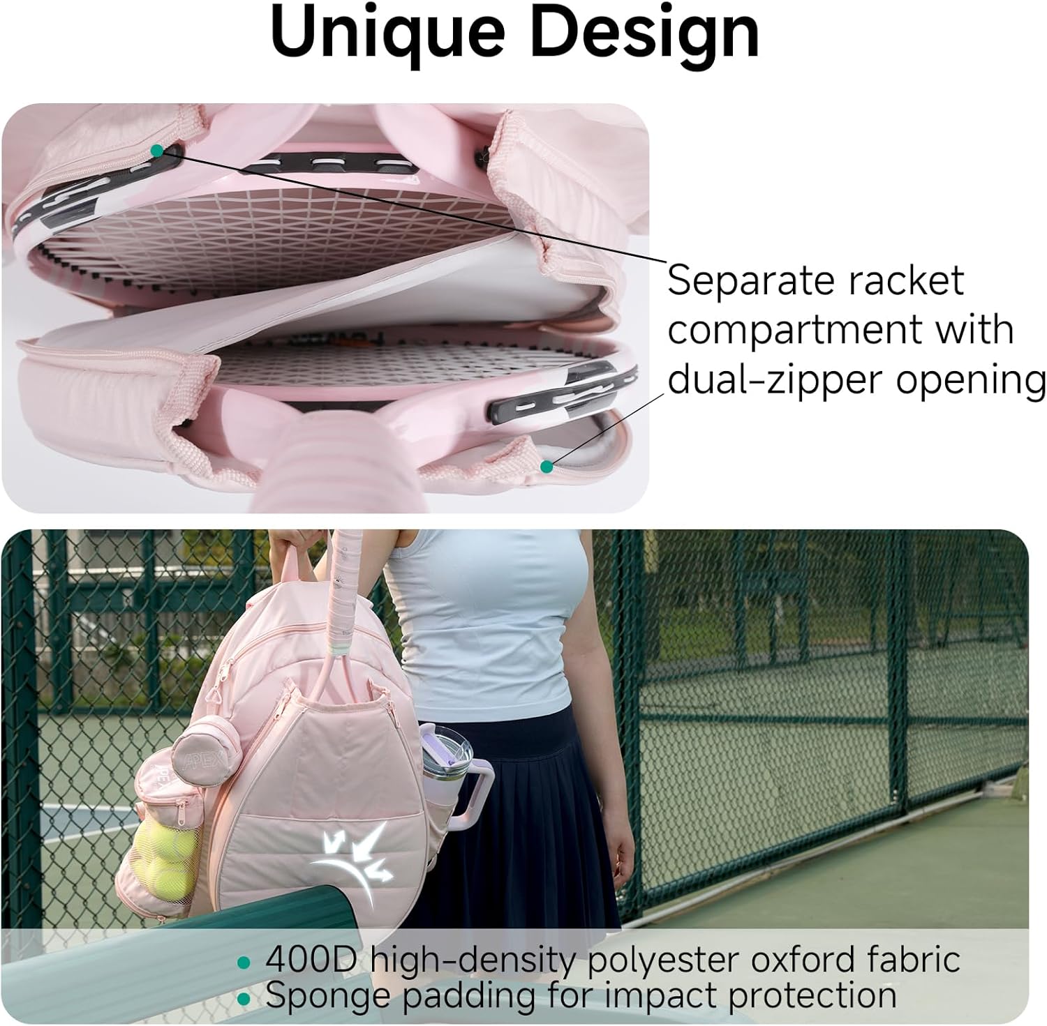 Tennis Bag for Women, Tennis Backpack for Men Holds 2 Rackets with Shoe Compartment, Wet Pocket, Coin Purse, Compatible with Pickleball, Tennis, Racketball