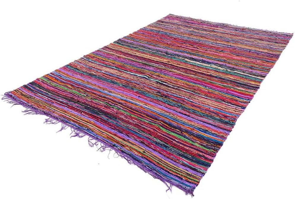MAM Treasures Chindi Rug Area Rag Rug Home Décor Bohemian Indian Carpet Floor Décor Rag Colorful Cotton Rug Living Room Rug Bathroom Rug Throw Rug (Purple, 3X5 Foot)