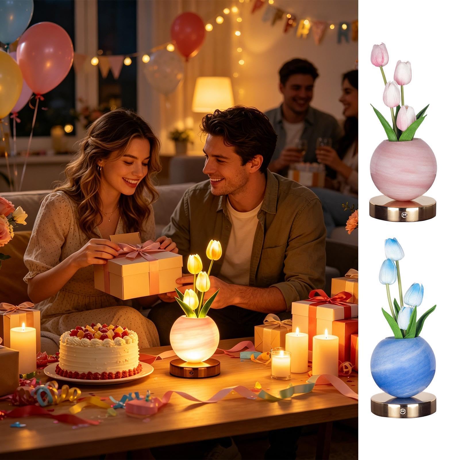 Kwiatowa Lampka Nocna Sterowanie Dotykowe 3-Kolorowe Ściemnianie USB | Romantyczna Lampa LED Kwiatowa Stołowa Do Sypialni, Salonu, Stolika Nocnego, Komody, Toaletki, Dla M
