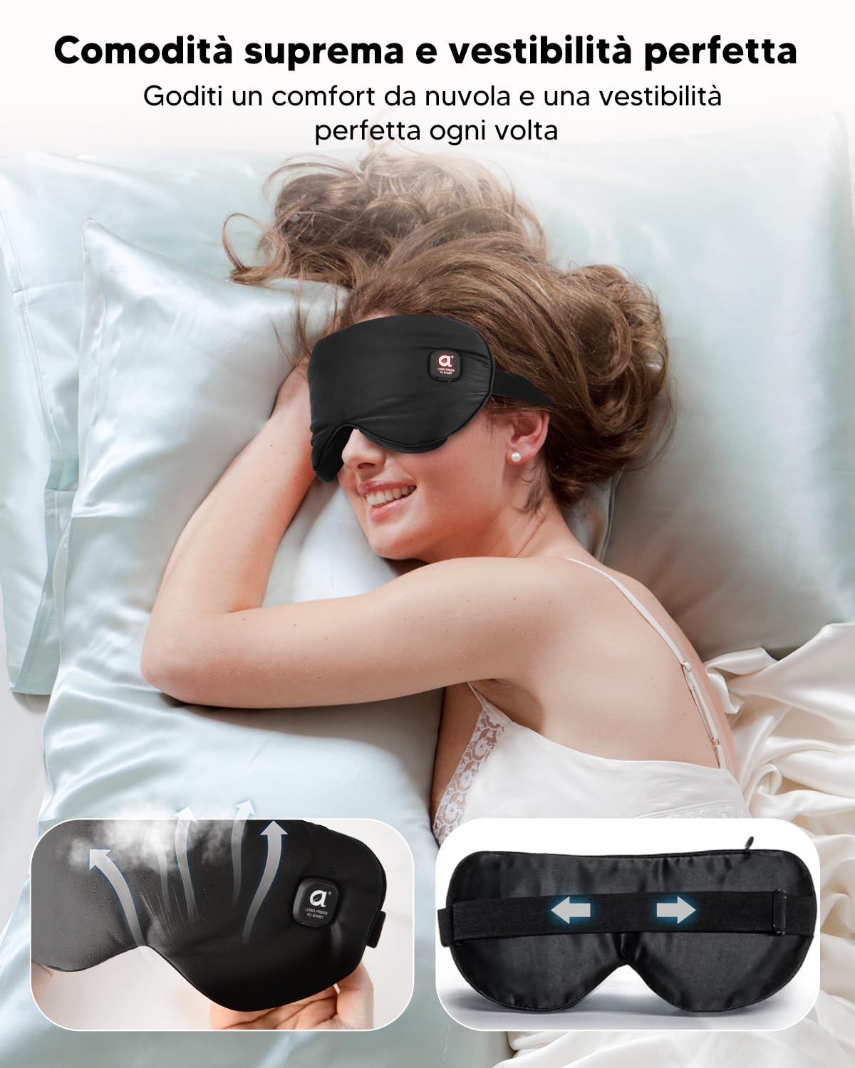 arboleaf Maschera Occhi Riscaldante, 3 Livelli di Maschera Termica per Occhi Secchi e Blefarite, Ricaricabile USB-C con Batteria da 1000mAh, Mascherina per Dormire Oscurante, Lavabile e Portatile