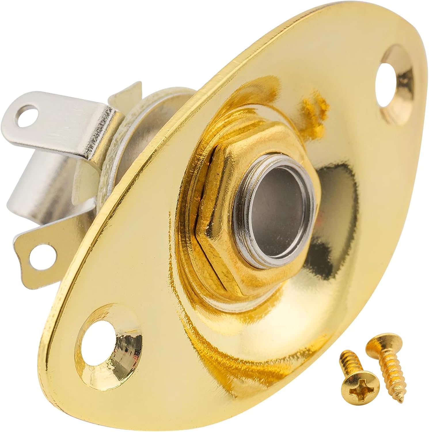 Musiclily Basic 6.35mm Oval Guitar Loaded Jack Socket Plate Gold image 3