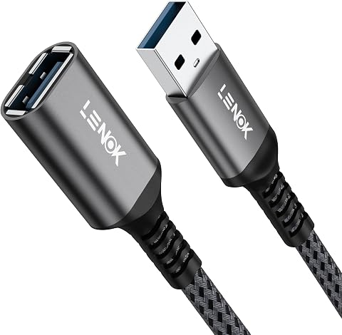 LENOK USB 3.0 Extension Cable, Male to Female Braided Extender Cord Nickel Plated Compatible with PlayStation, Xbox, VR, Flash Drive, Printer, Camera, Hard Drive (2, meters)
