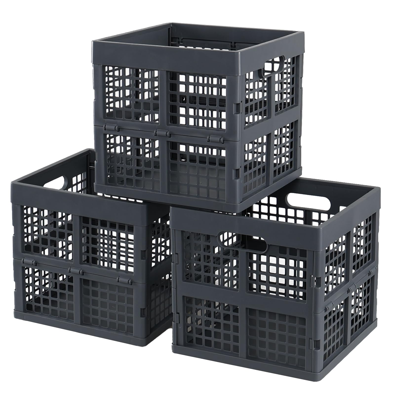 Fosly 18 L Square Folding Plastic Crates, 3 Pack Collapsible Stackable Storage Crates