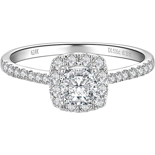 Halo 14k White Gold 0.5 to 2.5 Cttw IGI Certified LAB Grown Diamond Engagement Rings with Side Stones, Anniversary Wedding Promise Rings Jewelry Gifts for Women, Clarity VS1-VS2, D E F Color
